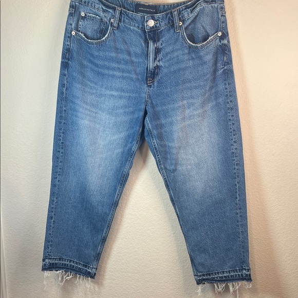Aéropostale Low Rise Baggy Crop Jeans Size 14 Y2K Medium Wash Raw Hem Denim - Picture 4 of 12